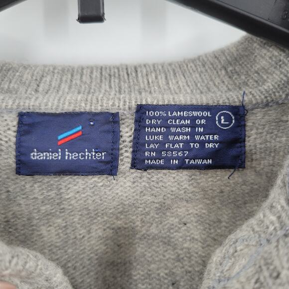 Daniel Hechter sweater gray and blue 100% lambswool size L - Picture 2 of 6